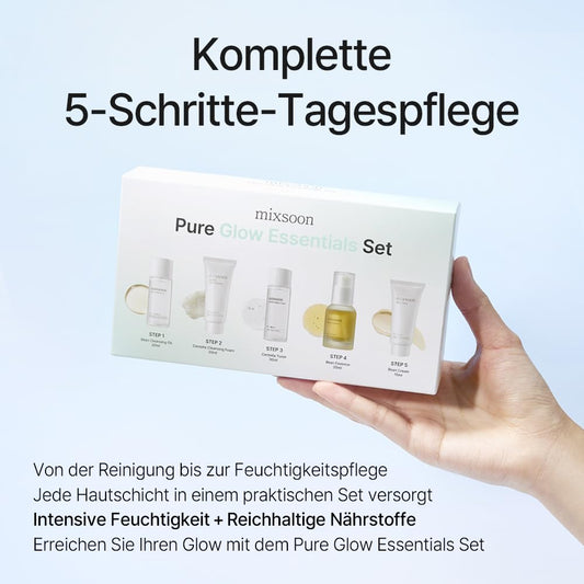 mixsoon Pure Glow Essentials Set - 5-Step Skincare Kit - Travel kit, Travel size kit, Hydrating Skincare Gift Set (15ml*1+20ml*3+30ml*1) Korean Glass Skin Care