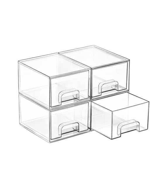 Vtopmart 4 Pack Small Clear Stackable Storage Drawers,Acrylic Bathroom Makeup Organizer,Plastic Storage Bins for Vanity, Undersink, Kitchen Cabinets, Pantry, Home Organization