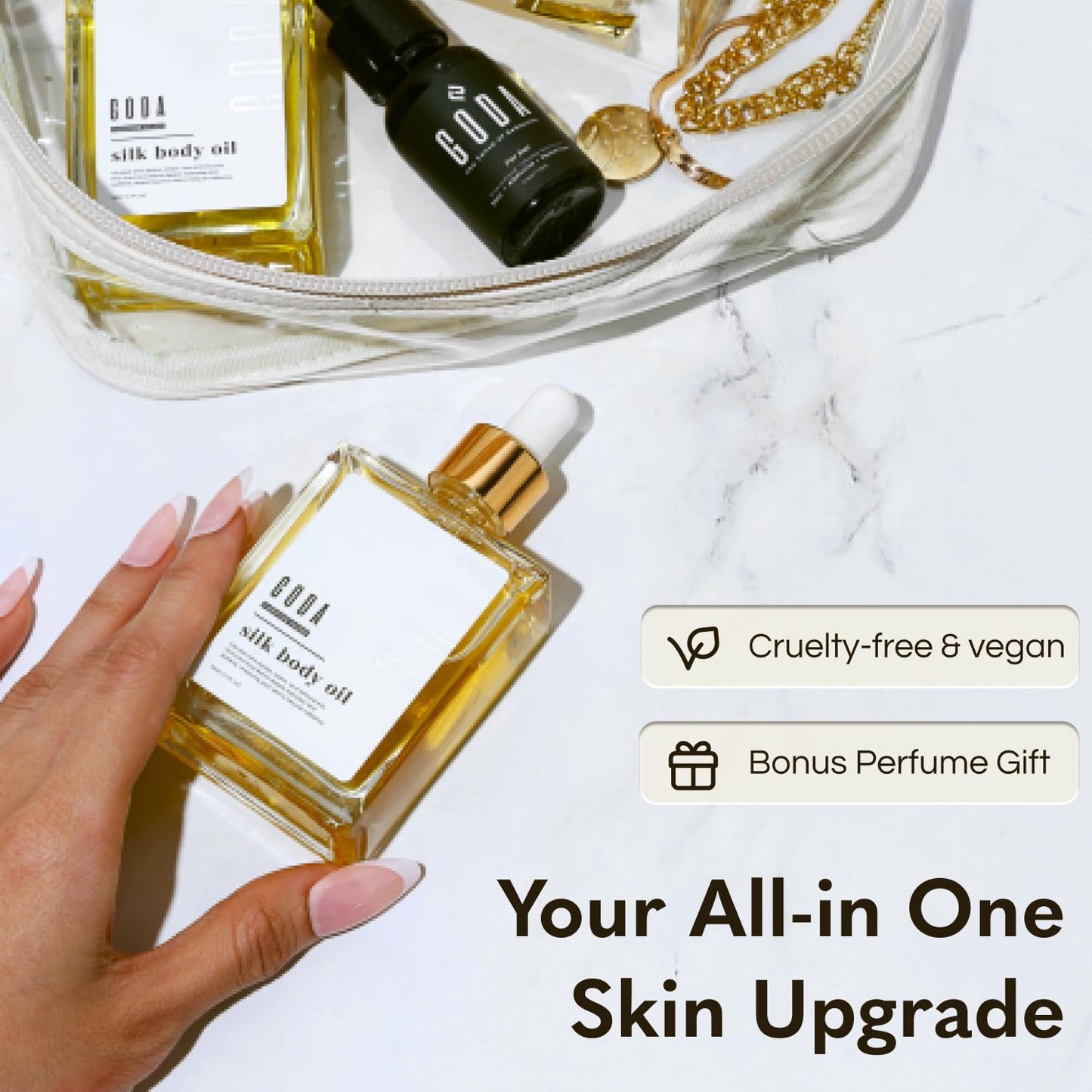 GODA Silk Body Oil Women - Firming Anti Aging Moisturizing Formula, Crepey Skin Hydrating After Shower, Scented Organic Blend Premium Skincare