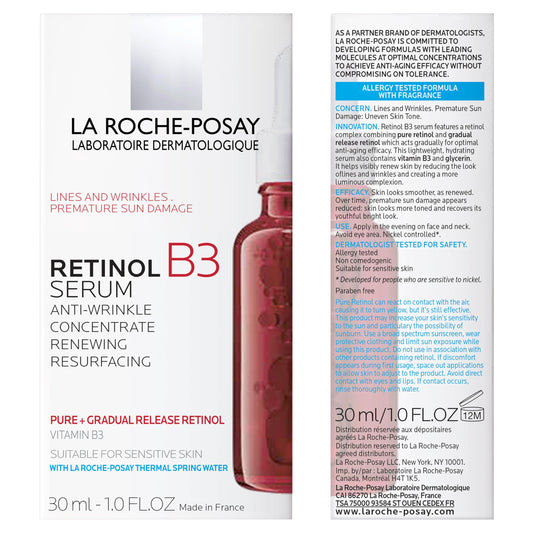 La Roche-Posay Pure Retinol Face Serum with Niacinamide (Vitamin B3) & Hyaluronic Acid | Gentle Anti-Aging Retinol Serum for Fine Lines & Wrinkles | Dermatologist Tested for Sensitive Skin, 1.0 fl oz