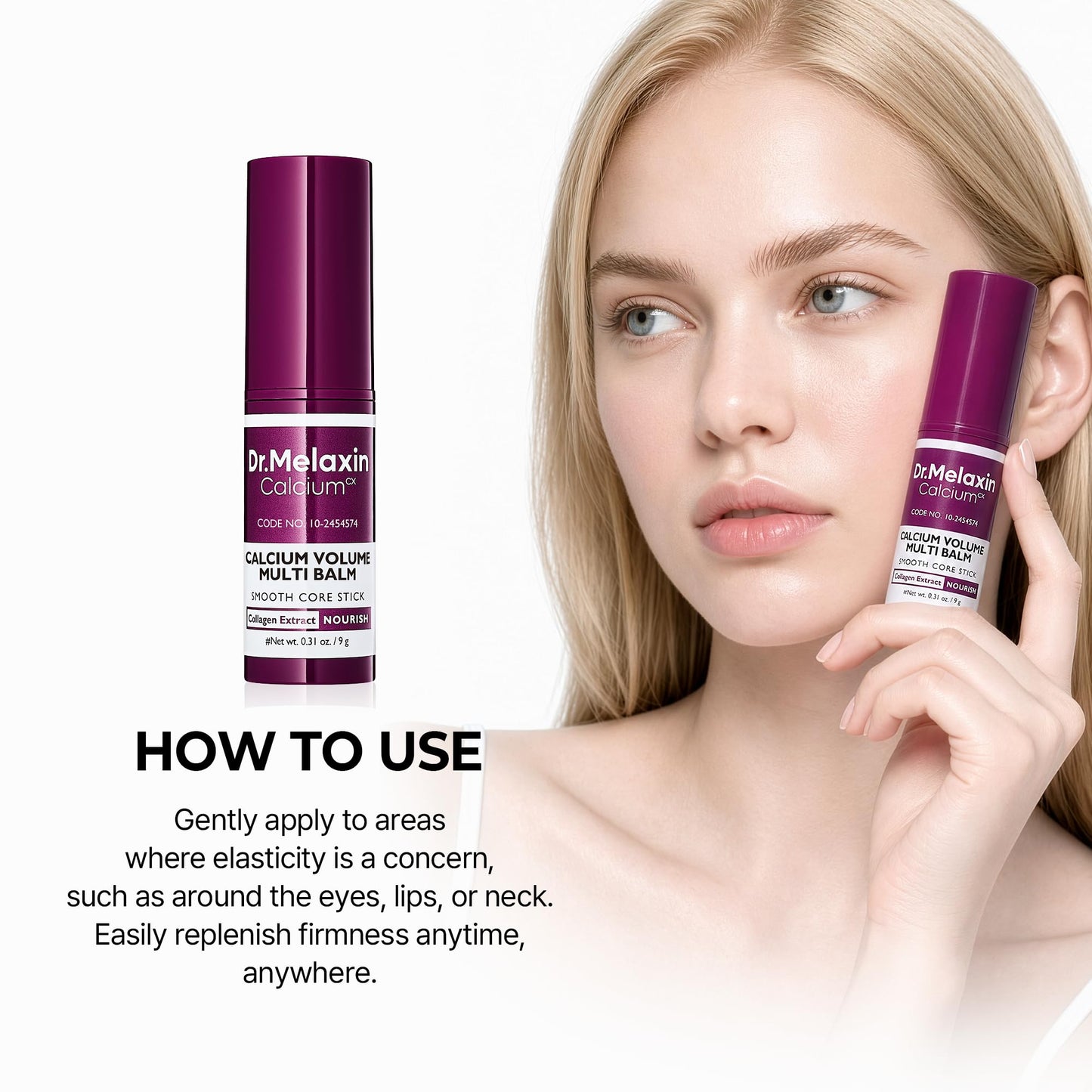 Dr.Melaxin Collagen Multi Balm Stick, Calcium & Adenosine Korean Wrinkle Stick for Eye, Neck & Face, Firming Collagen Stick, Under Eye Balm for Dark Circles & Depuffing, Korean Skin Care, 0.31 oz