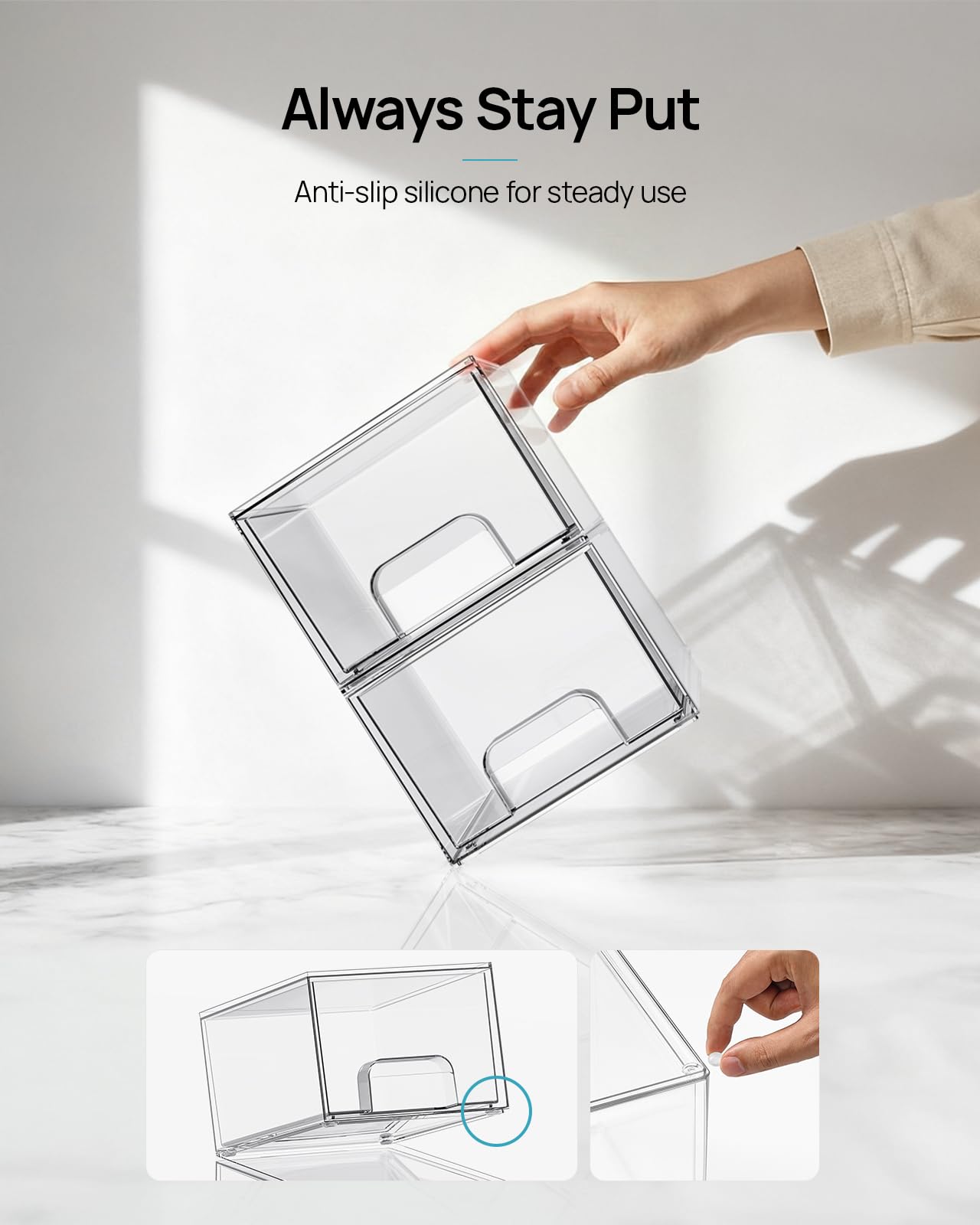 Vtopmart 4 Pack Small Clear Stackable Storage Drawers,Acrylic Bathroom Makeup Organizer,Plastic Storage Bins for Vanity, Undersink, Kitchen Cabinets, Pantry, Home Organization