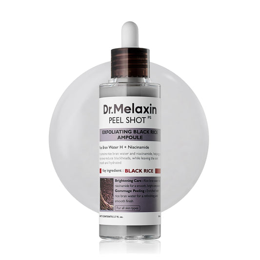 Dr.Melaxin Peel Shot Black Rice Exfoliating Ampoule, Face Exfoliator with AHA BHA Niacinamide Rice Bran Water, Blackhead Remover, Pore Minimizer, Brightening Glass Skin Serum, Korean Skin Care, 2.7 oz