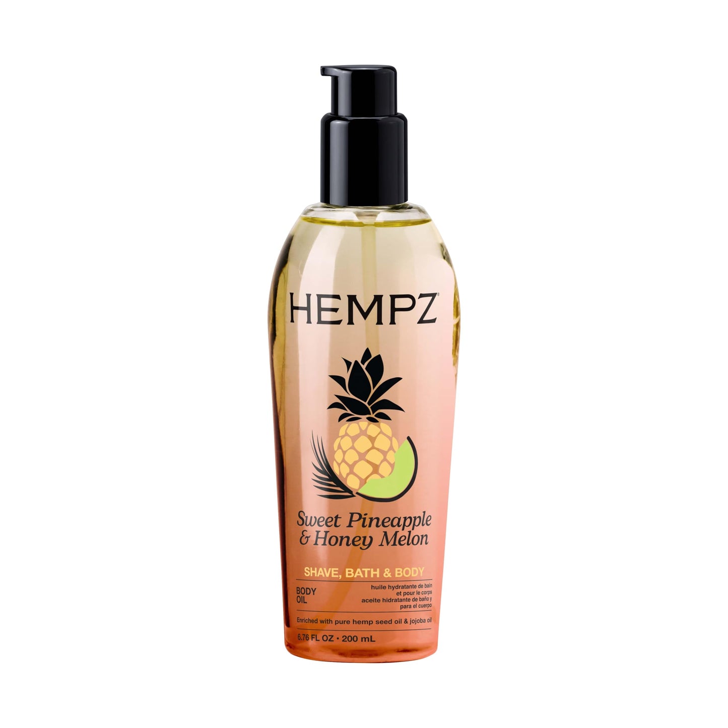 Hempz Sweet Pineapple & Honey Melon Herbal Hydrating Multi-Purpose Body Oil for Body - Moisturizing Bath, Shower, or Shaving Oil for Dry or Sensitive Skin for Women & Men, 6.76 Oz