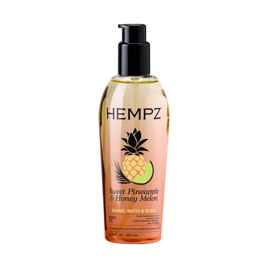 Hempz Sweet Pineapple & Honey Melon Herbal Hydrating Multi-Purpose Body Oil for Body - Moisturizing Bath, Shower, or Shaving Oil for Dry or Sensitive Skin for Women & Men, 6.76 Oz
