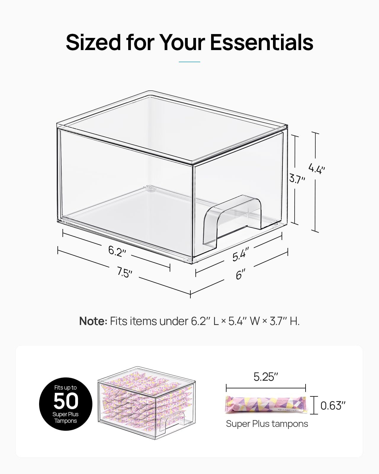 Vtopmart 4 Pack Small Clear Stackable Storage Drawers,Acrylic Bathroom Makeup Organizer,Plastic Storage Bins for Vanity, Undersink, Kitchen Cabinets, Pantry, Home Organization