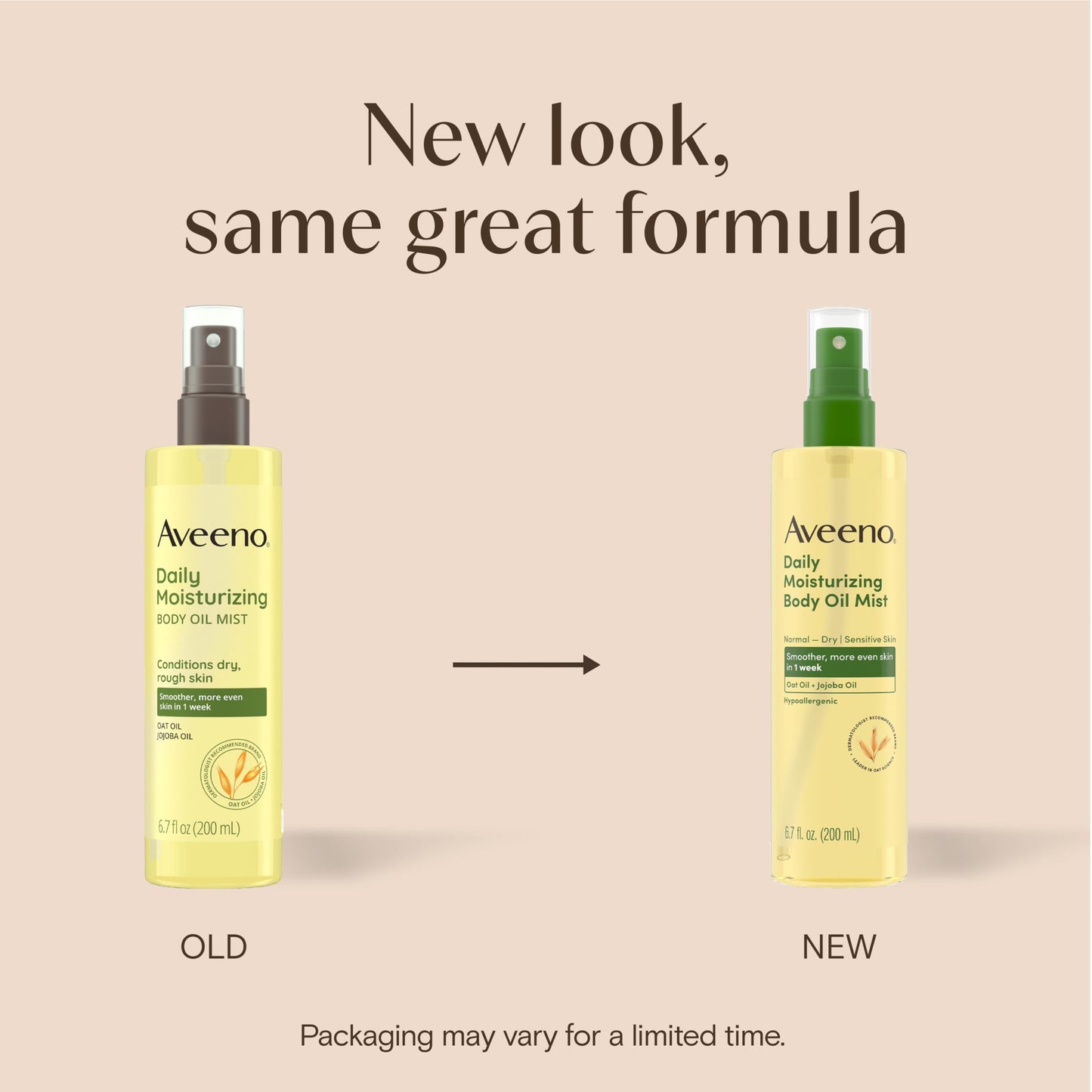 Aveeno Daily Moisturizing Body Oil Mist with Oat Oil and Jojoba Oil for Rough, Dry, Sensitive Skin, Nourishing Body Spray for Smoother, More Even Skin, Paraben- & Silicone-Free, 6.7 fl. oz