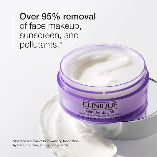 Clinique Take The Day Off Cleansing Balm Makeup Remover | Dissolves Face + Eye Makeup and Sunscreen | For All Skin Types, 6.7 ounce