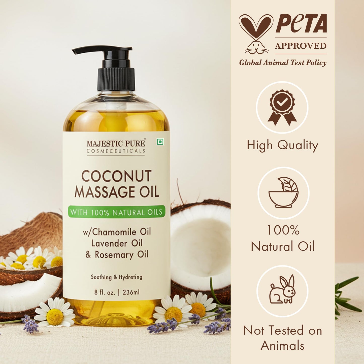 Majestic Pure Coconut Massage Oil 8 fl oz