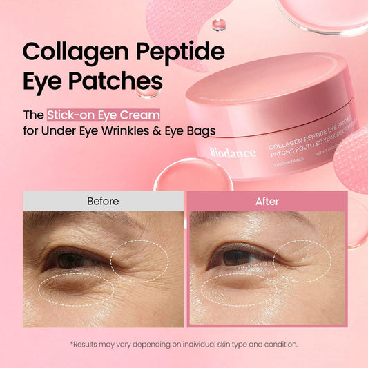 BIODANCE Collagen Peptide Eye Patches, Anti Wrinkle & Smile Line Patches for Face, Under Eye Mask for Fine Lines & Eye Bags, Travel Essentials & Self Care Gifts for Women, Korean Skin Care (60 Count)