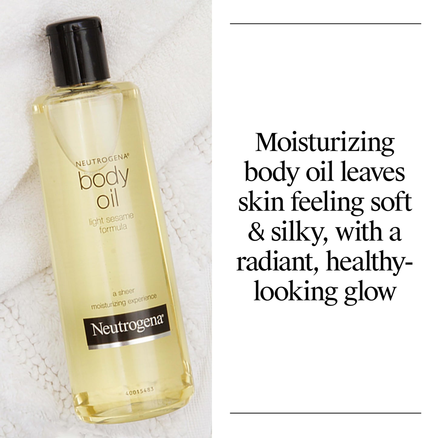 Neutrogena Body Oil Light Sesame Formula, Lightweight, Quick-Absorbing Nourishing Moisturizing Oil, Before and After Shower Application for Smooth, Radiant Looking Skin, Non-Greasy Feel, 16 fl oz