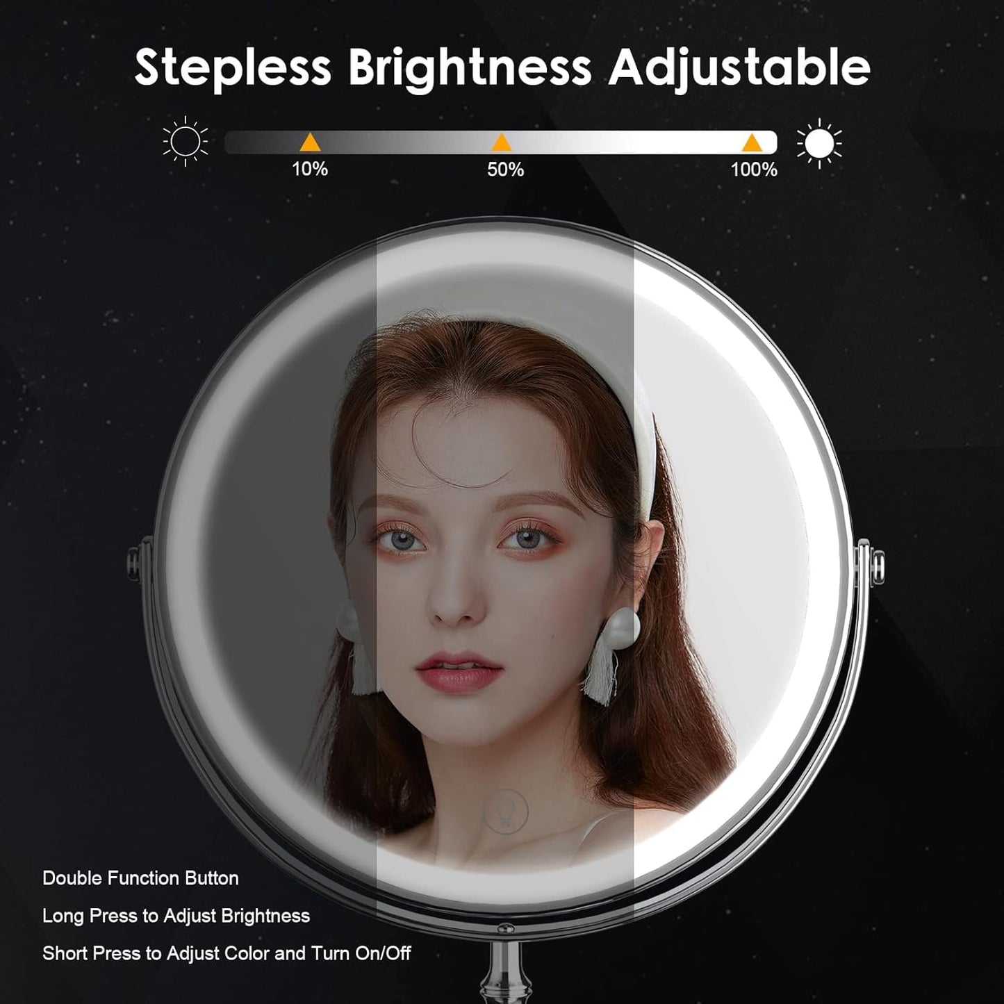 DEIOVWXS Makeup Mirror, Rechargeable Vanity Mirror with 3 Lights, 1X/10X