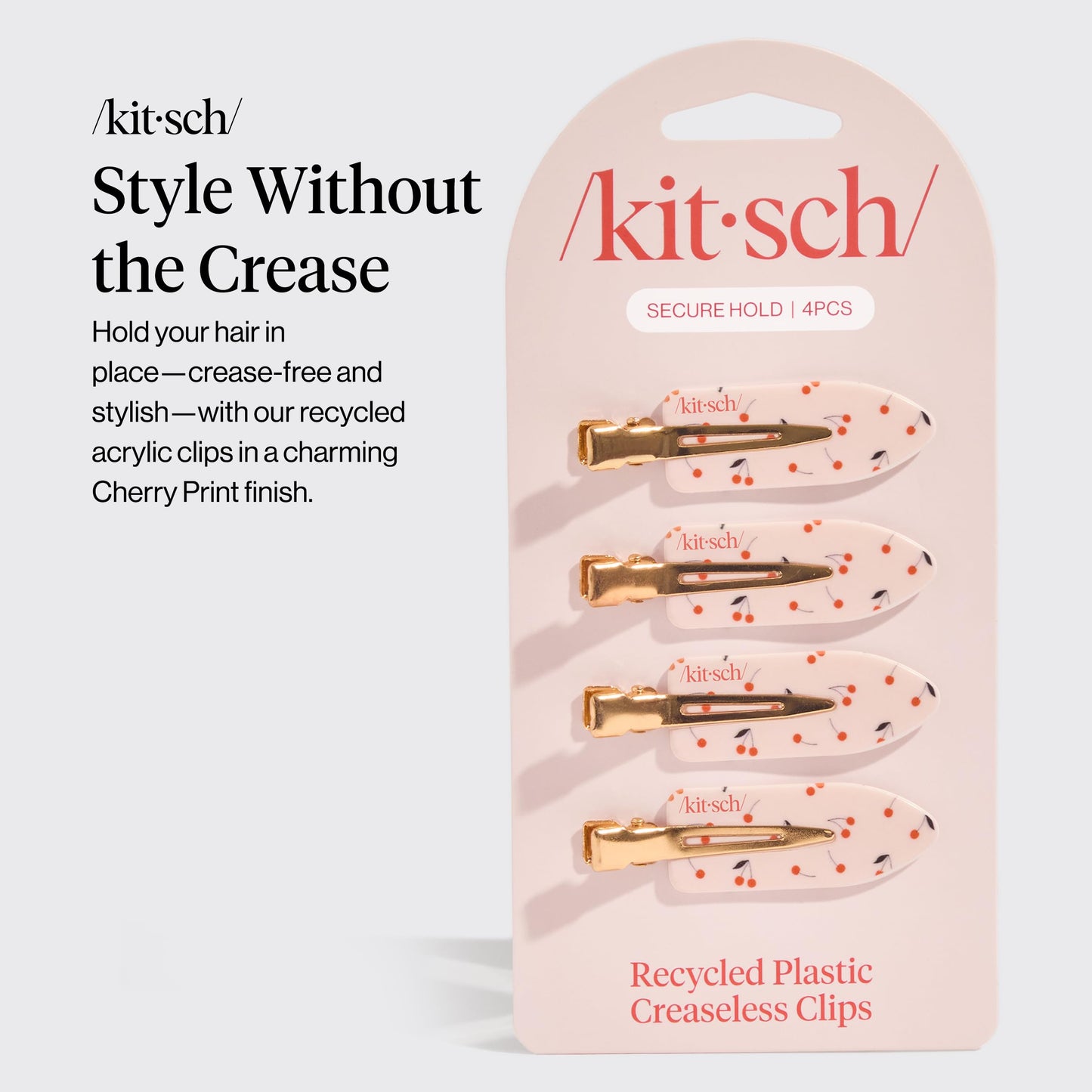 Kitsch Creaseless Hair Clips for Women - No Crease, No Bend Hair Clips for Styling, Bangs, Makeup Application, Face Wash - Recycled Acrylic - Cherry Print | Ideal Gifts for Women, 4pcs