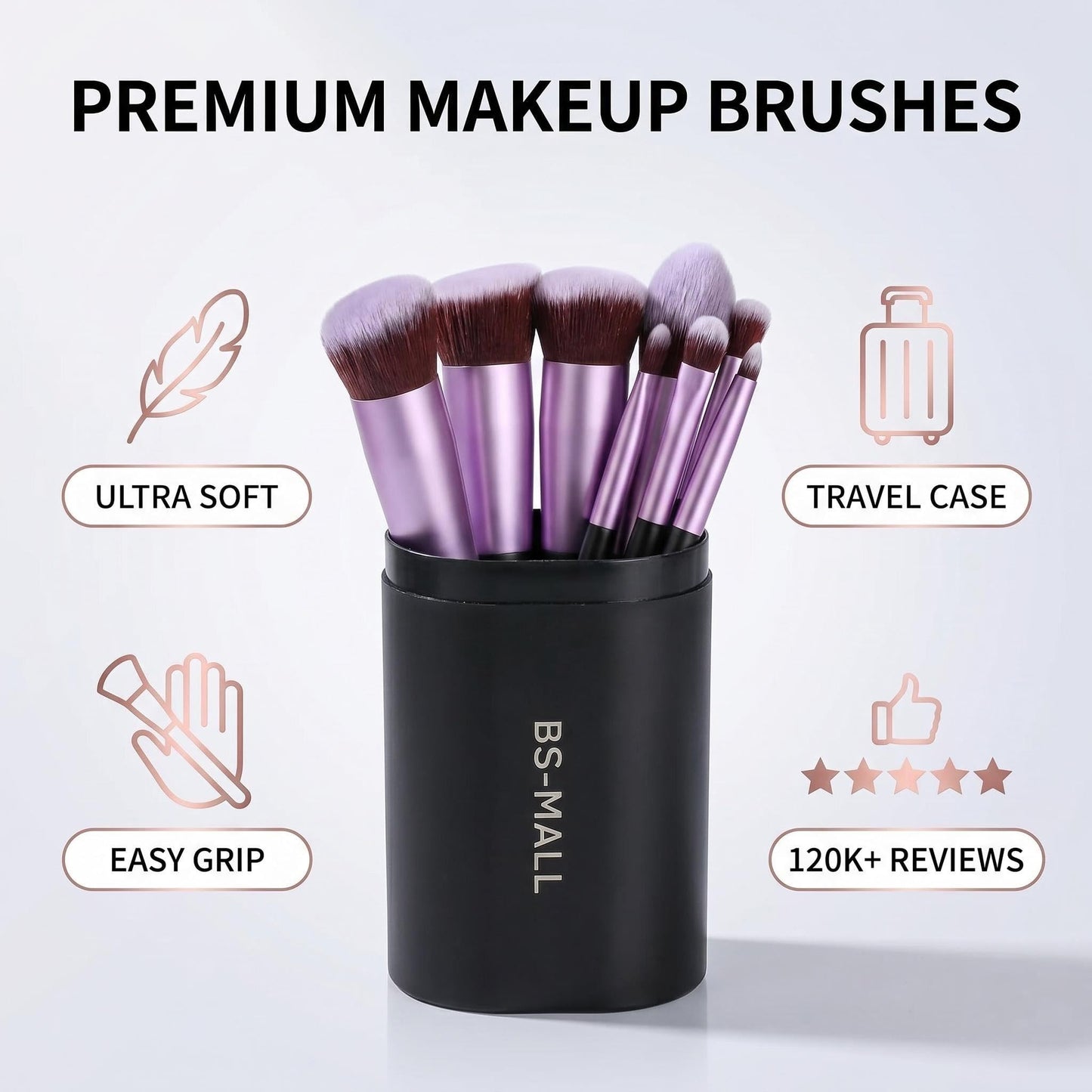BS-MALL Makeup Brushes Premium Synthetic Foundation Powder Concealers Eye Shadows 14 Pcs Purple for Makeup Beginner or Professional with Travel Case