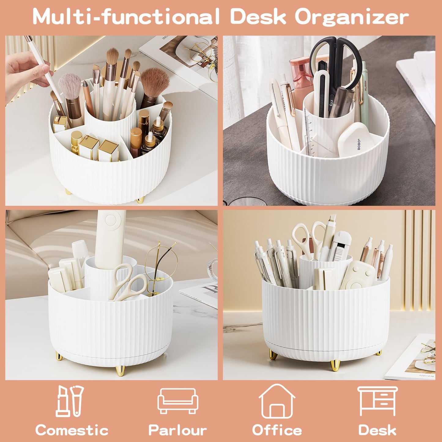 fanado 360° Rotate Makeup Brush Holder Organizer, Makeup Organizers Countertop, Makeup organization and Skincare Storage for Vanity, Desktop, Bathroom (White)