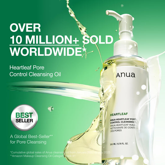 Anua Heartleaf Pore Control Cleansing Oil, Pore Cleanser, Sebum Care, Gentle Melting Oil Cleanser for Face, Safe For All Skin Type, Daily Hydrating Makeup Remover, Korean Skin Care (6.76fl.oz)