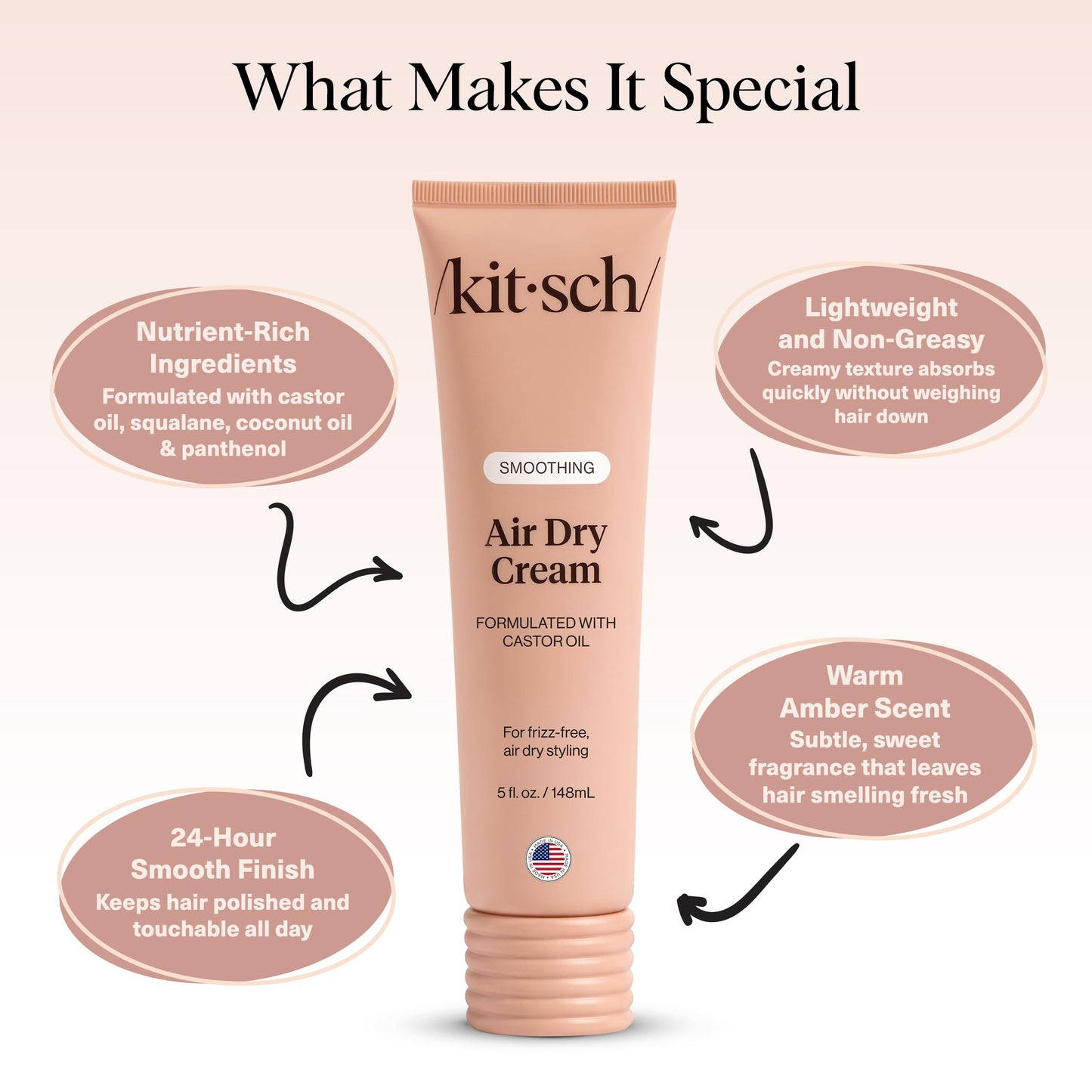 Kitsch Smoothing Air Dry Cream for Hair – Frizz Control Hair Care Product with Castor Oil & Coconut Oil – Weightless Styling Cream - Enhances Natural Texture Appearance | Ideal Gifts for Women – 5 oz