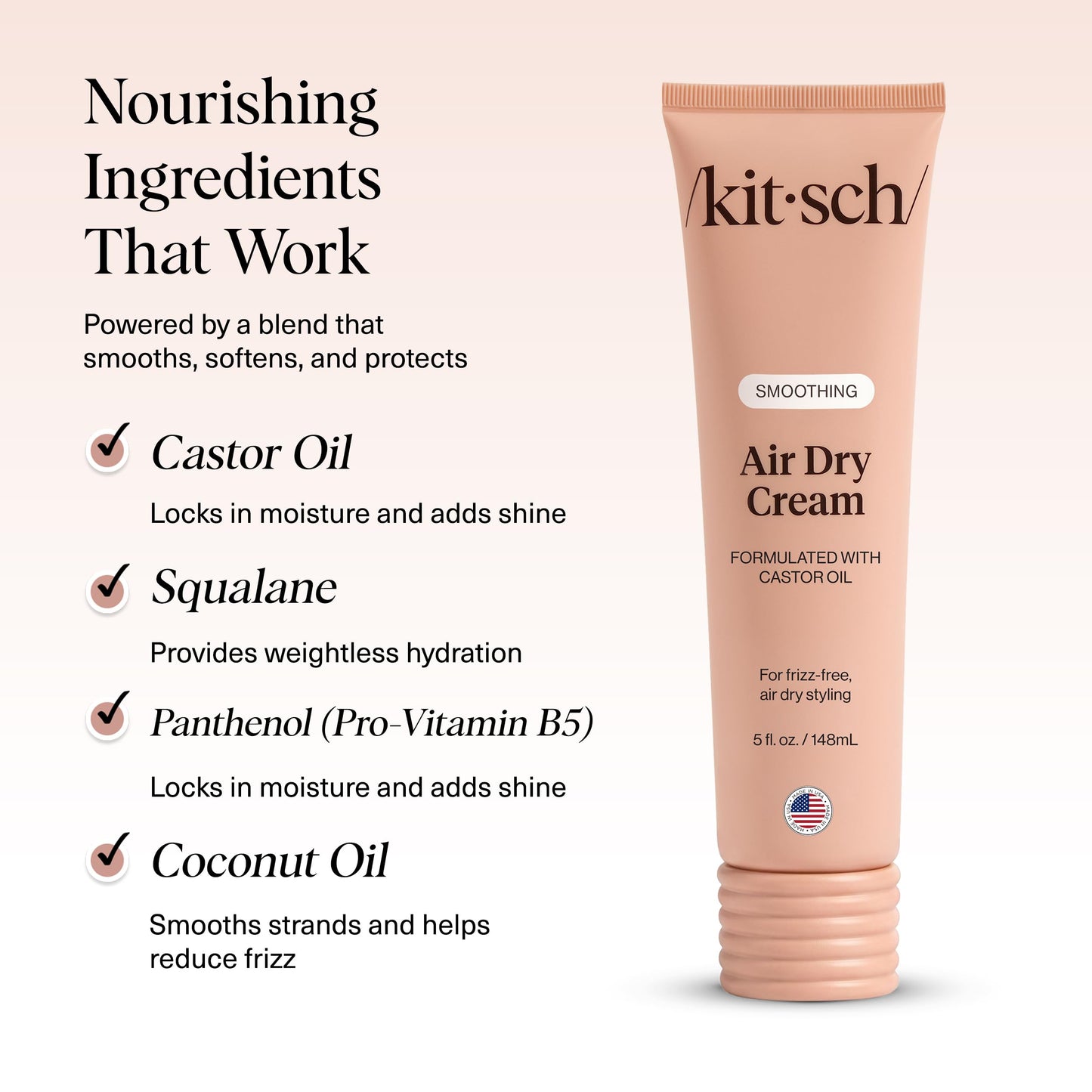 Kitsch Smoothing Air Dry Cream for Hair – Frizz Control Hair Care Product with Castor Oil & Coconut Oil – Weightless Styling Cream - Enhances Natural Texture Appearance | Ideal Gifts for Women – 5 oz