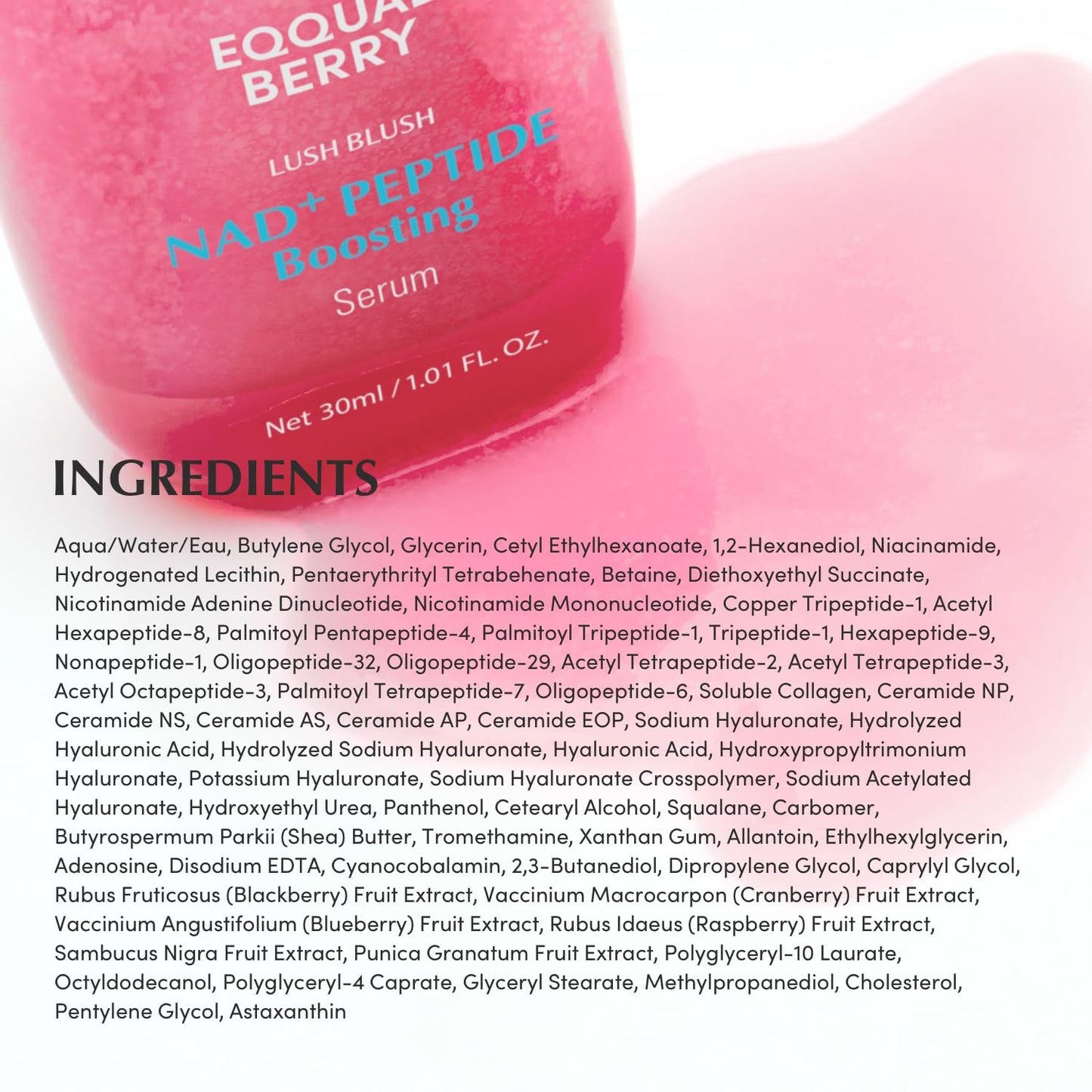 EQQUALBERRY NAD+ Peptide Boosting Serum | 14 Peptide Serum for Face, Neck & Body | Niacinamide 2% & Vegan Collagen for Anti-Aging, Firming & Lifting | Korean Skincare (1.01 oz / 30ml)