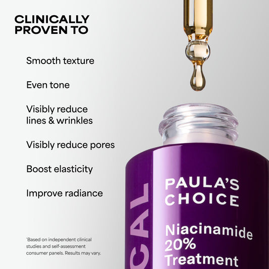 Paula's Choice CLINICAL 20% Niacinamide Vitamin B3 Concentrated Face Serum, Anti-Aging Serum for Face, Treatment for Discoloration & Minimizing Large Pores, Fragrance-Free, 0.67oz
