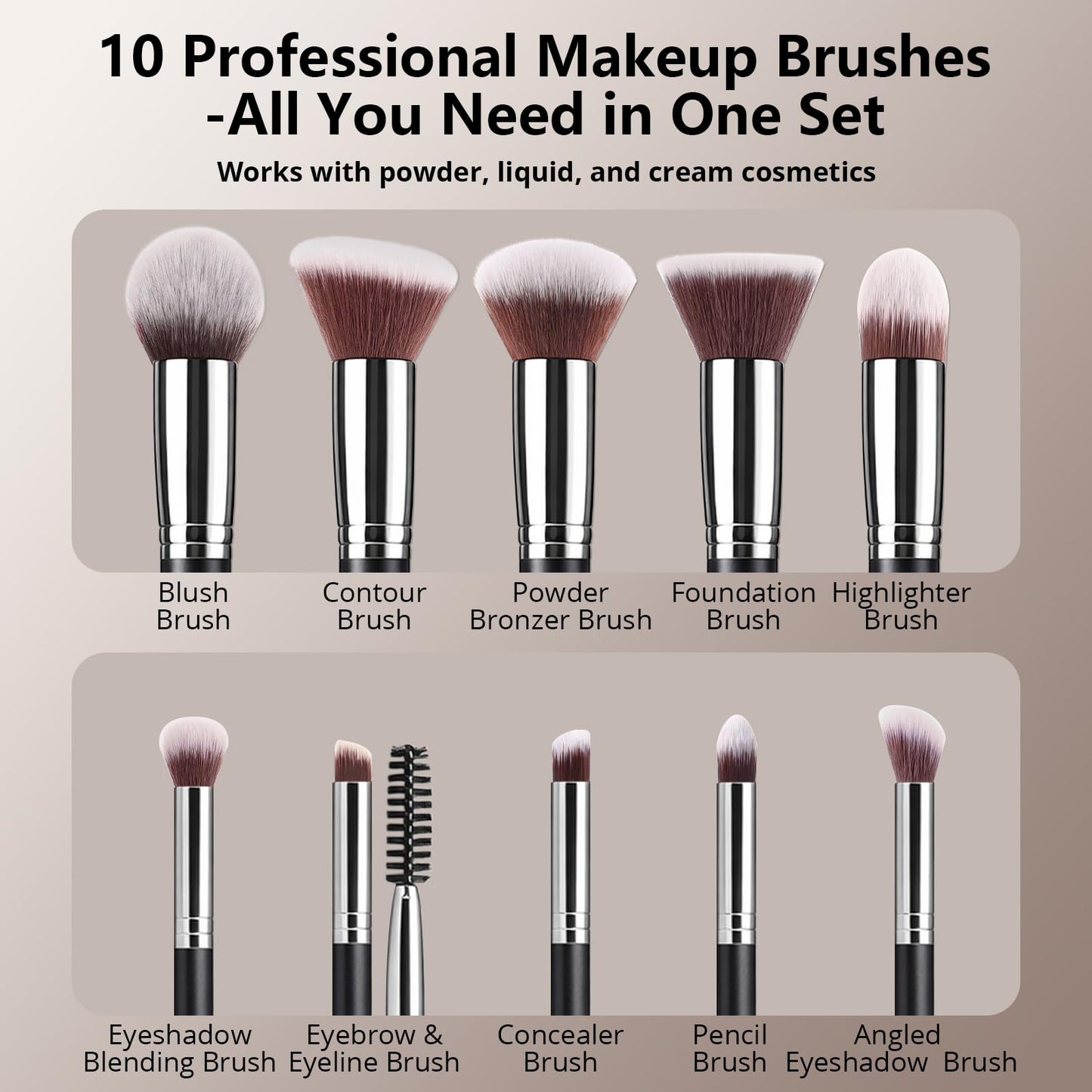 BEAKEY Makeup Brushes Set, Professional Foundation Eyeshadow Concealer Blush Powder Bronzer Applicator, 2 Blender Sponge with Beauty Paper Case