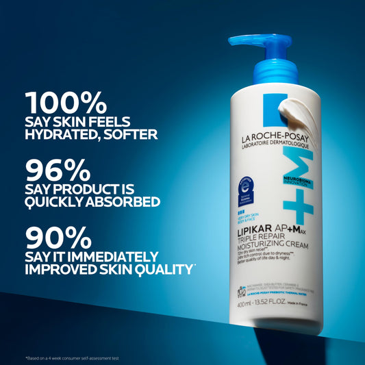 La Roche-Posay, Lipikar AP+Max Triple Repair Moisturizing Body Cream, Face and Body Lotion for Dry Skin with Shea Butter and Niacinamide, 400 mL