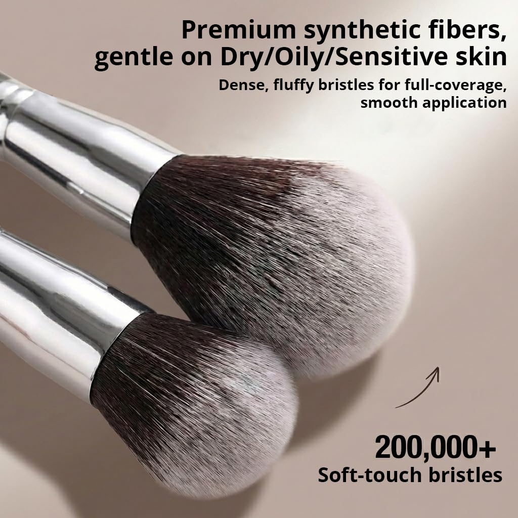 BEAKEY Makeup Brushes Set, Professional Foundation Eyeshadow Concealer Blush Powder Bronzer Applicator, 2 Blender Sponge with Beauty Paper Case