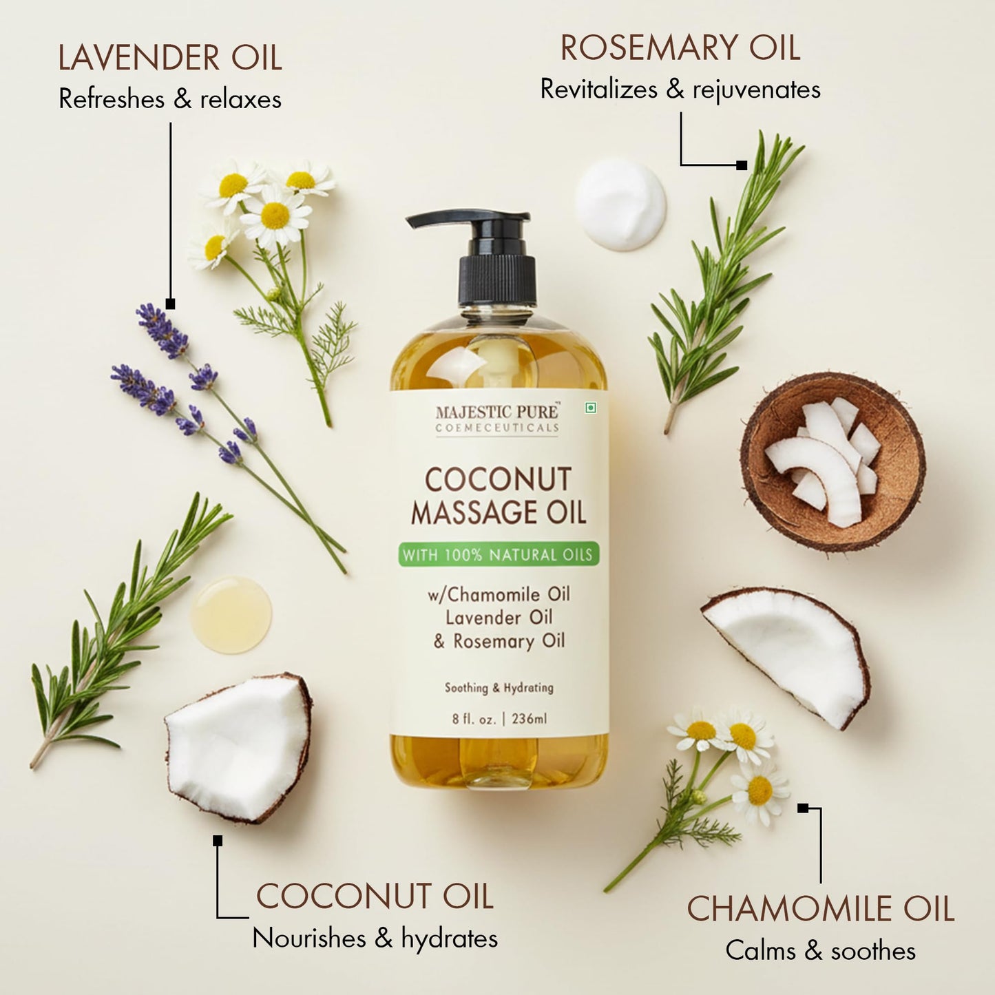 Majestic Pure Coconut Massage Oil 8 fl oz