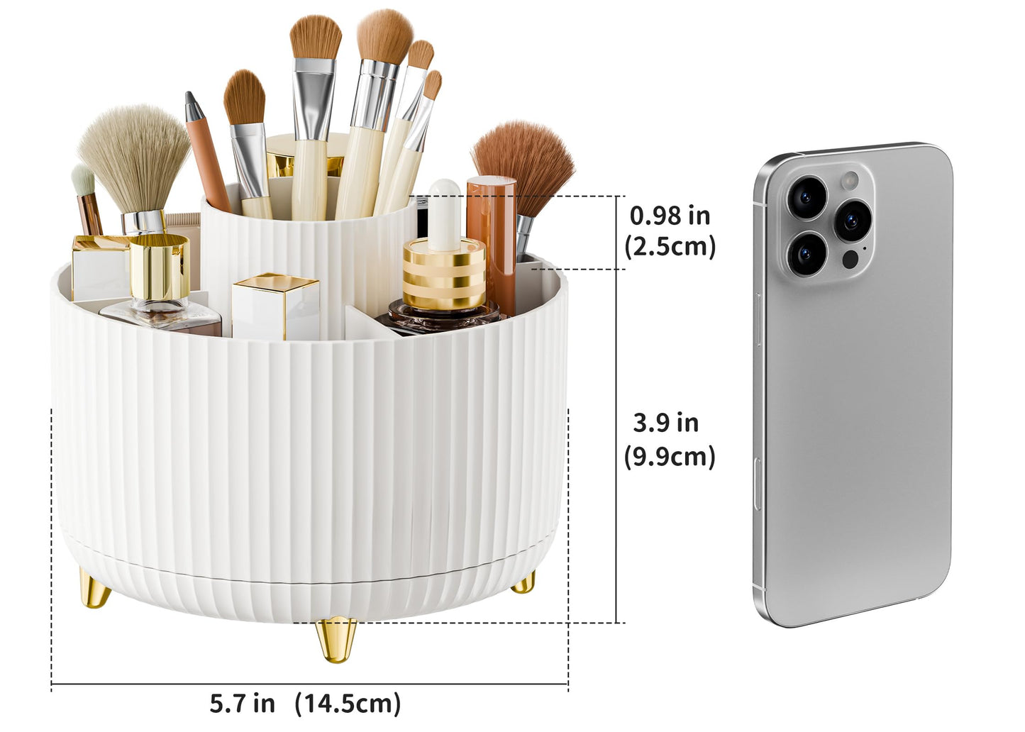 fanado 360° Rotate Makeup Brush Holder Organizer, Makeup Organizers Countertop, Makeup organization and Skincare Storage for Vanity, Desktop, Bathroom (White)