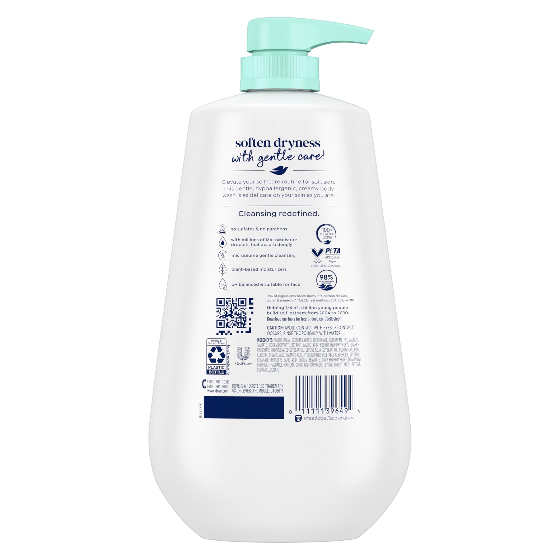 Dove Sensitive Skin Body Wash hypoallergenic formula label