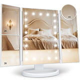 HUONUL Makeup Mirror, Vanity Mirror with Lights, 2X/3X/10X Magnification, Touch Control, Trifold, Dual Power Supply, Birthday Gifts for Women, Wife, Mom, Girls,Dorm Room Essentials