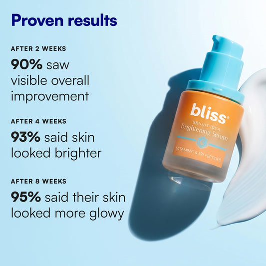 Bliss Vitamin C + Tri-Peptide Face Serum - Stabilized Vitamin C for Dark Spots, Fine Lines & Firmness - Brightening Serum with Collegen Boosting Peptides, Hyaluronic Acid, Squalane - 1 Fl Oz