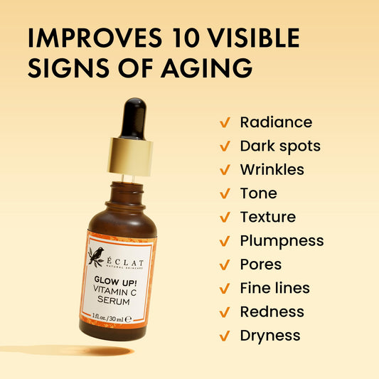 Eclat Skincare Vitamin C Serum - Skin Care for Dark Spots, Vitamin C Serum for Face with Hyaluronic Acid, Ferulic Acid, & Vit E - Anti Aging and Skin Brightening Vit C Formula for Face Care 1 Fl Oz