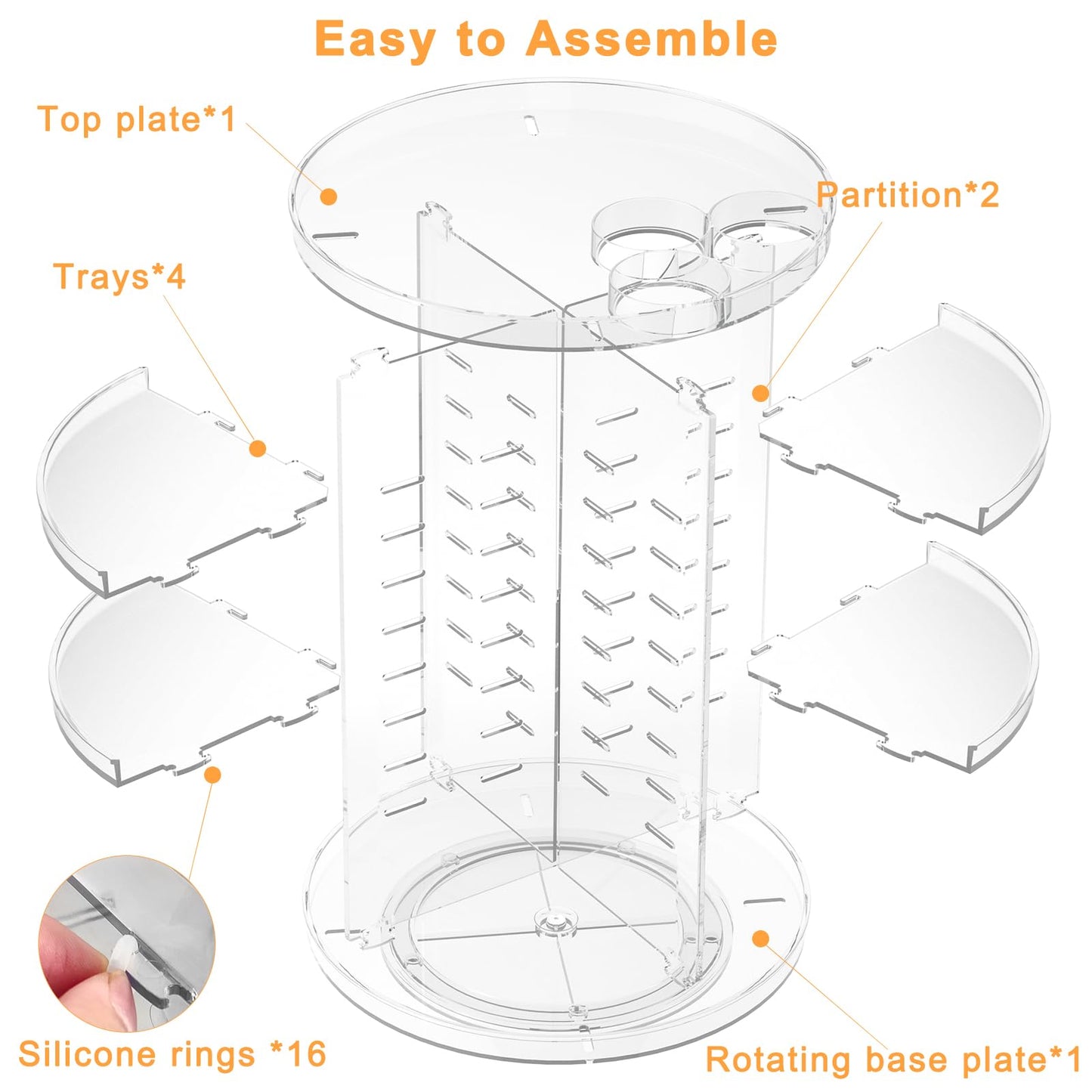 Rotating Makeup Organizer, DIY 8 Adjustable Layers Spinning Skincare Storage, Cosmetic Display Case with Brush Holder and Perfume Tray, Multi-Function Vanity Bathroom Countertop Organizer Clear