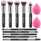 BEAKEY Makeup Brushes Set, Professional Foundation Eyeshadow Concealer Blush Powder Bronzer Applicator, 2 Blender Sponge with Beauty Paper Case