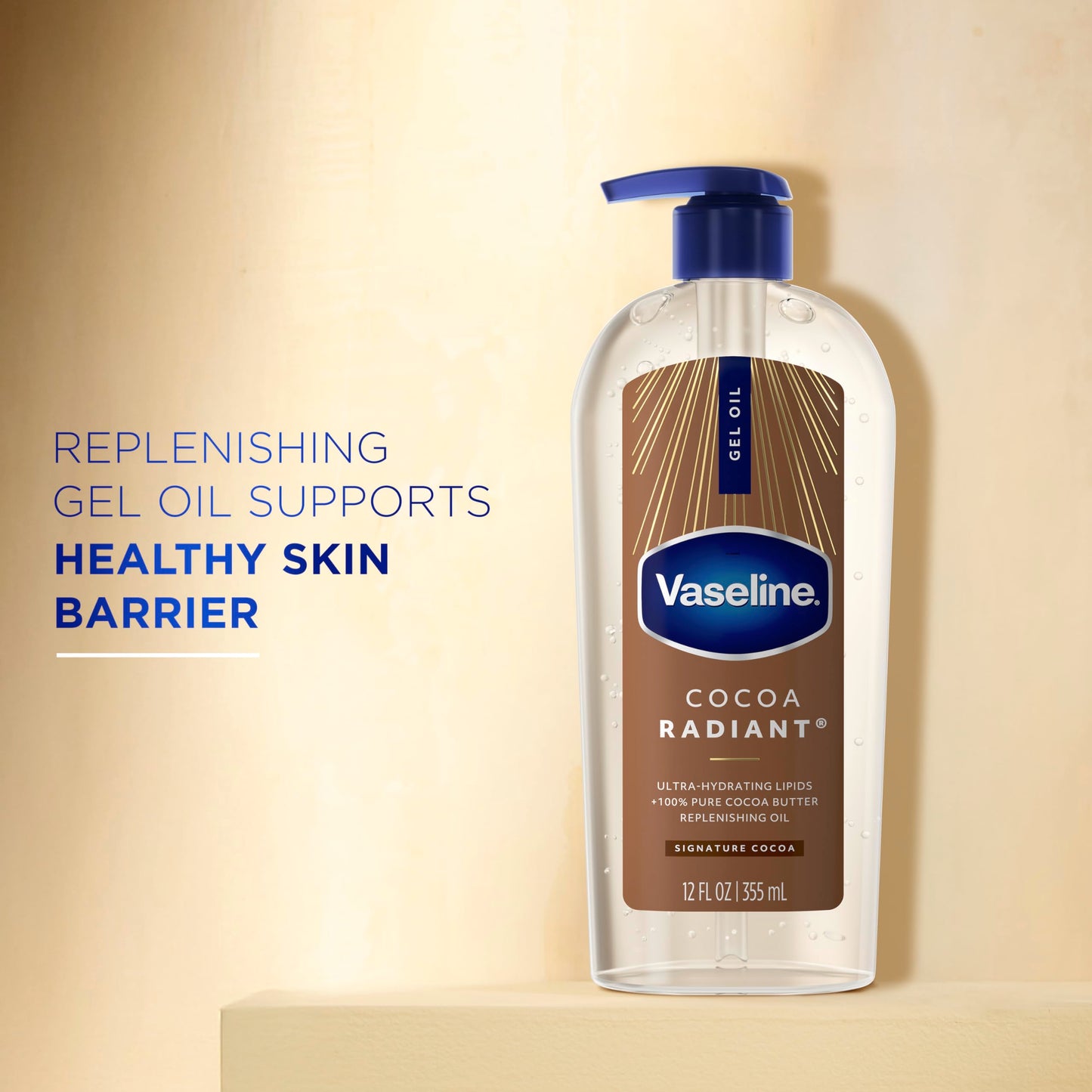 Vaseline Intensive Care Cocoa Radiant Body Gel Oil with 100% Pure Cocoa Butter, 12 oz