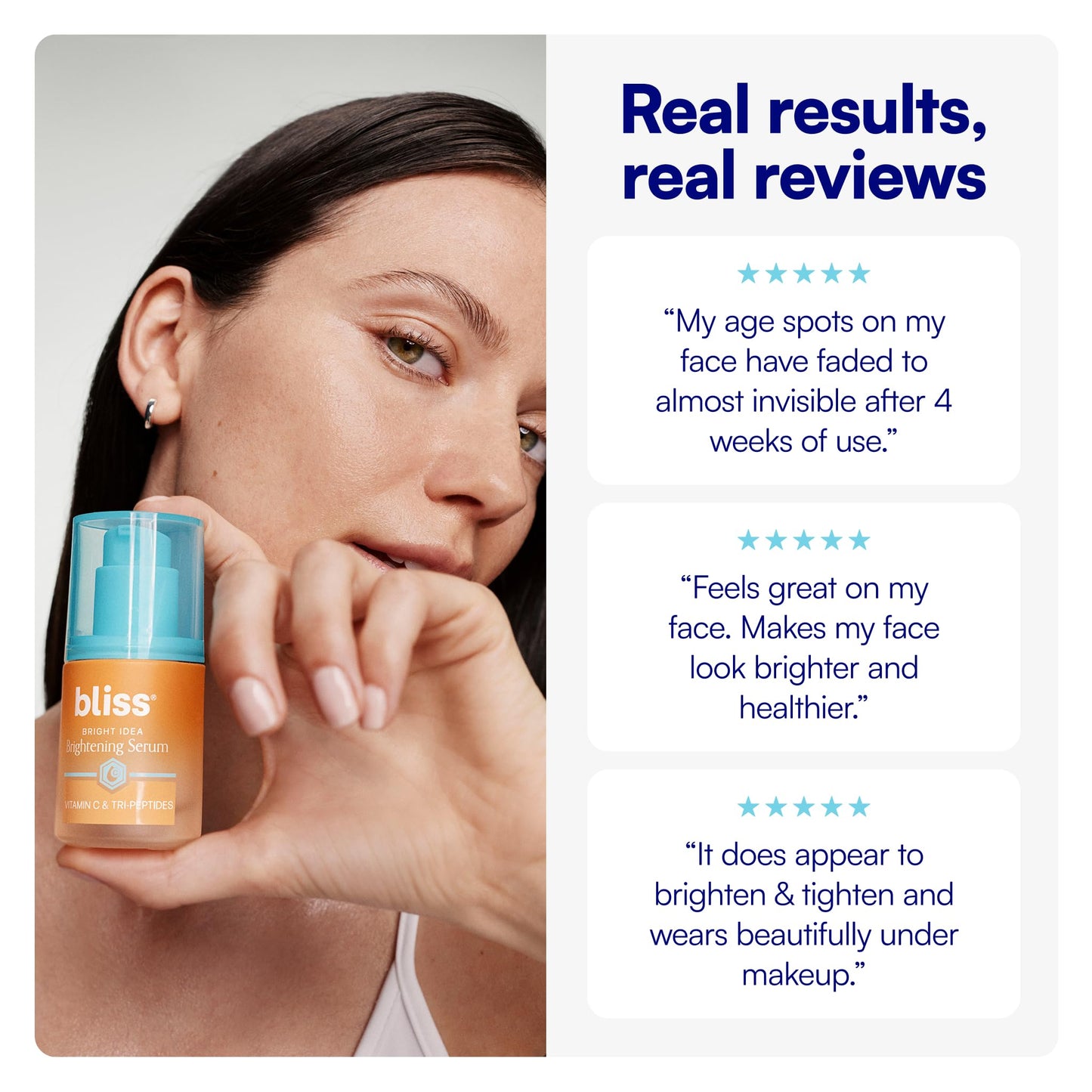 Bliss Vitamin C + Tri-Peptide Face Serum - Stabilized Vitamin C for Dark Spots, Fine Lines & Firmness - Brightening Serum with Collegen Boosting Peptides, Hyaluronic Acid, Squalane - 1 Fl Oz
