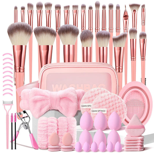 HGHDBT 70Pcs Pink Makeup Brushes Set Professional Makeup Kit Multi-functional Makeup Tool Set with Case Facial Makeup Accessories, Foundation Makeup Brush Kit Eye and Face Make up Brushes & Tools