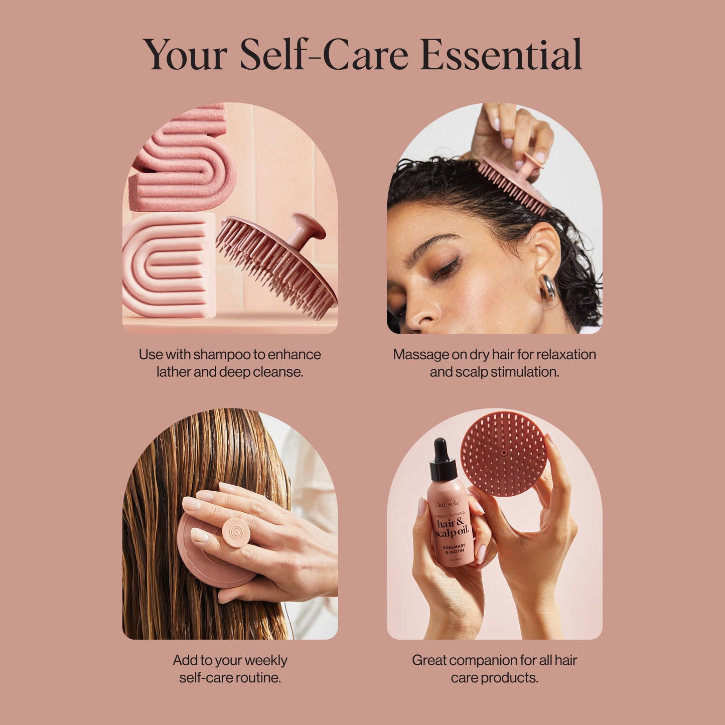 Kitsch Scalp Massager for Hair Care - Scalp Scrubber, Shampoo Brush & Exfoliator for Scalps- Hair Scrubber for Relaxing Bath - Terracotta