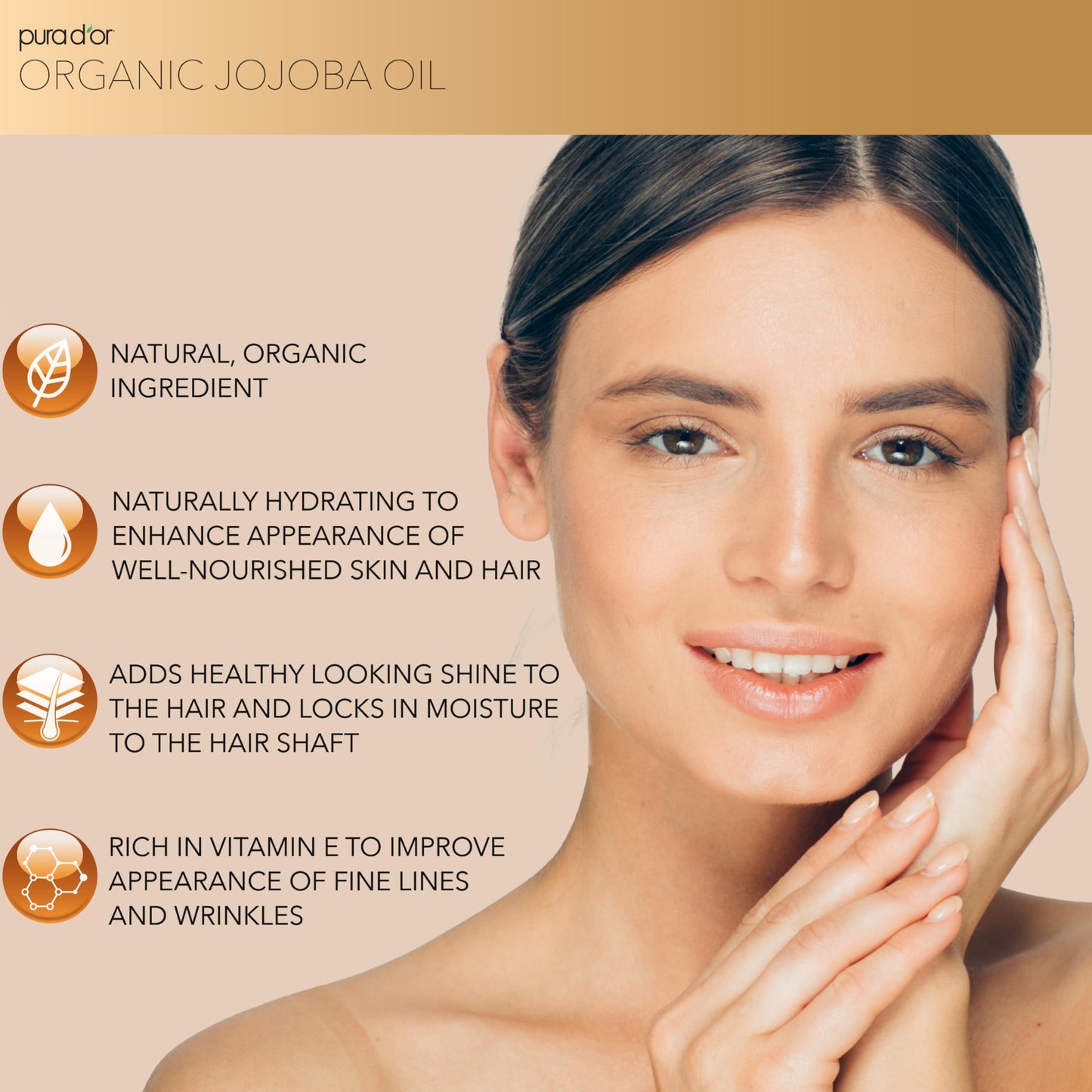PURA D'OR ORGANIC Jojoba Oil (16.9 Oz GLASS BOTTLE) USDA Certified - 100% Pure & Natural