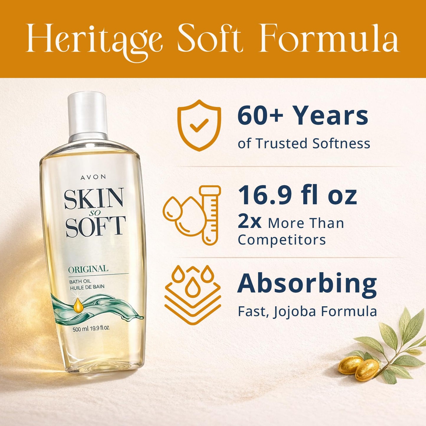 AVON Skin So Soft Original Bath Oil for Women, Moisturizing Body Oil with Jojoba Oil for Dry Skin, 16.9 fl oz Hydrating Shower Oil; Perfect as an After-Shower Skin Softener for All Adults