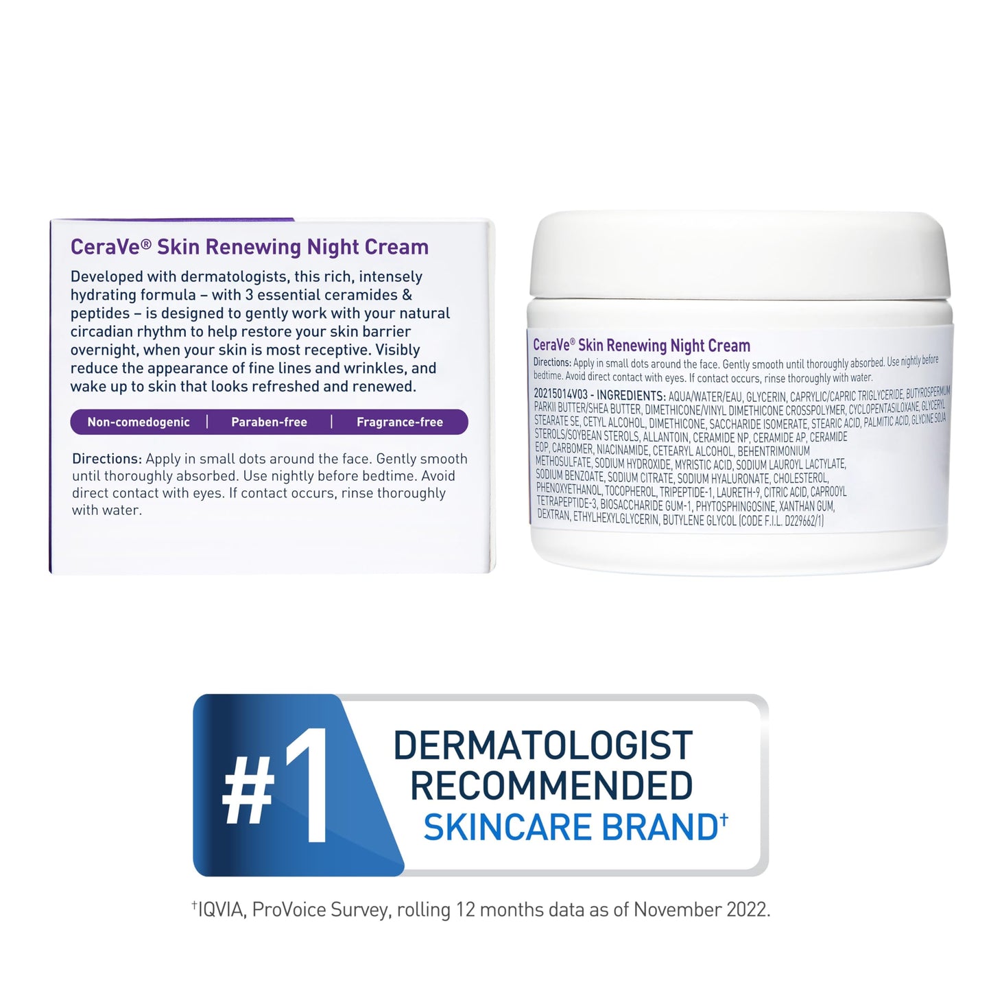 CeraVe Skin Renewing Night Cream, Peptide Complex, Hyaluronic Acid & Ceramide Moisturizer for Face, 1.7 Ounce