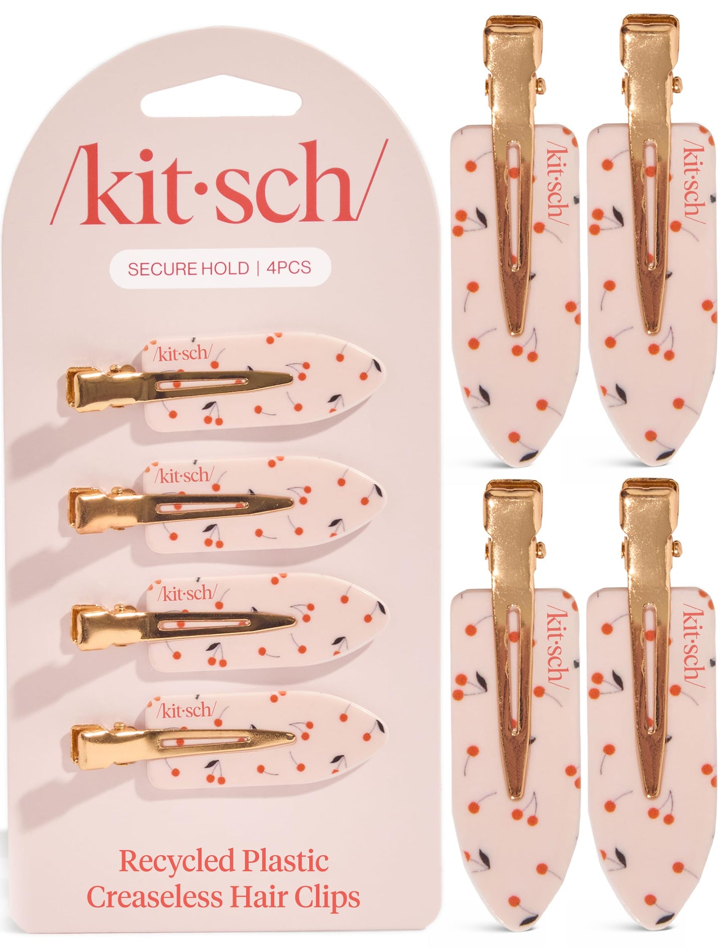 Kitsch Creaseless Hair Clips for Women - No Crease, No Bend Hair Clips for Styling, Bangs, Makeup Application, Face Wash - Recycled Acrylic - Cherry Print | Ideal Gifts for Women, 4pcs
