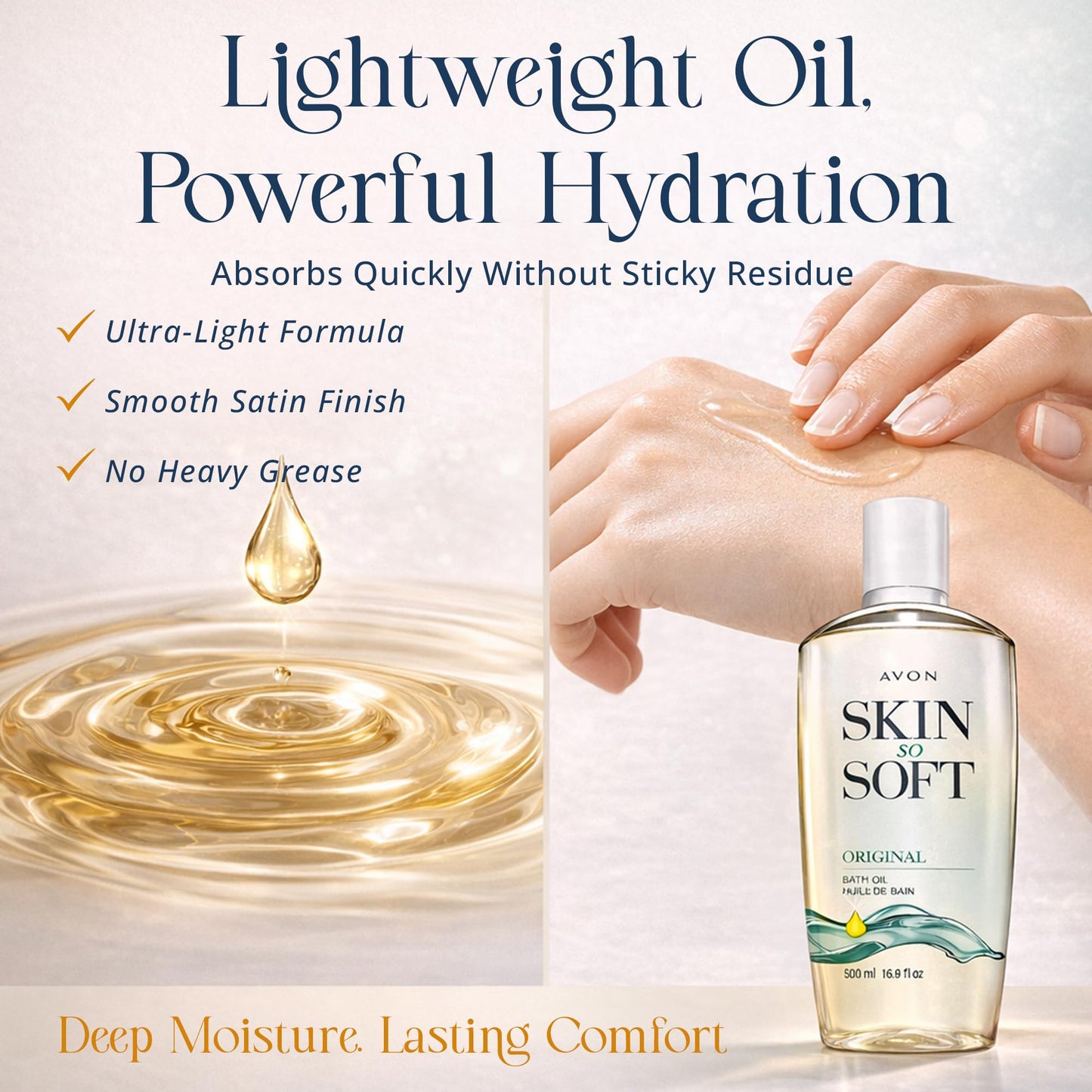 AVON Skin So Soft Original Bath Oil for Women, Moisturizing Body Oil with Jojoba Oil for Dry Skin, 16.9 fl oz Hydrating Shower Oil; Perfect as an After-Shower Skin Softener for All Adults