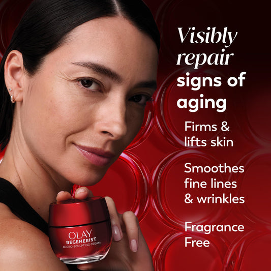 Olay Face Moisturizer, Regenerist Micro-Sculpting Cream for Women, Fragrance-Free - Anti-Aging, Anti-Wrinkle, Firming Skin Care - Triple Collagen Cream, Peptide, Hyaluronic Acid, Niacinamide, 1.7oz