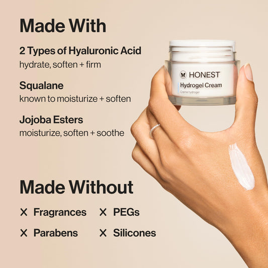 Honest Beauty Hydrogel Cream with Hyaluronic Acid, Lightweight Moisturizing Water, Gentle for Sensitive Skin, Fragrance-Free, Vegan 1.7, fl oz