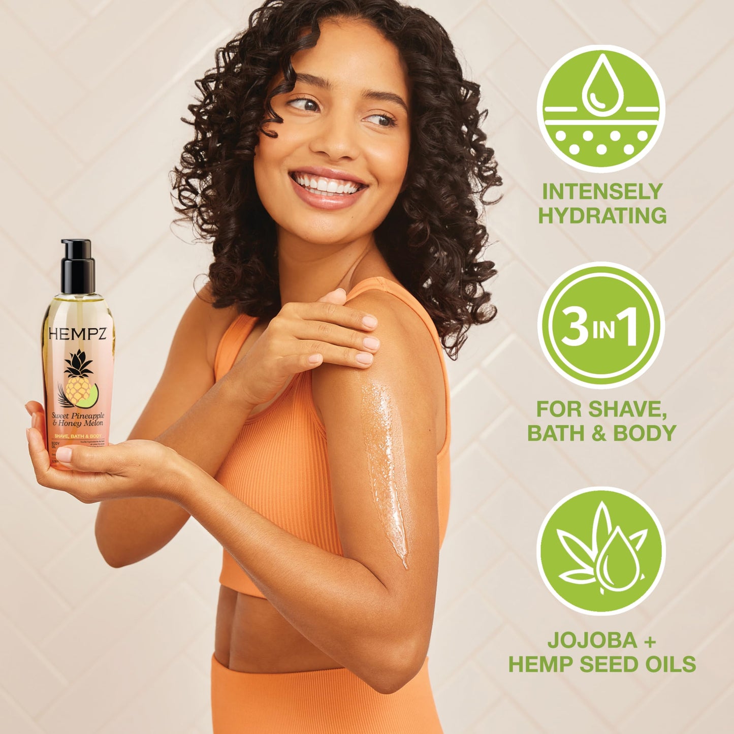 Hempz Sweet Pineapple & Honey Melon Herbal Hydrating Multi-Purpose Body Oil for Body - Moisturizing Bath, Shower, or Shaving Oil for Dry or Sensitive Skin for Women & Men, 6.76 Oz
